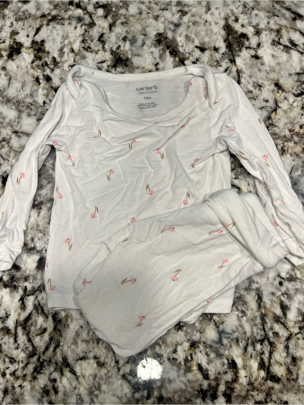 Carter's White Baby Girl Long-Sleeve Floral Bamboo Pajama Set with Pink Accents